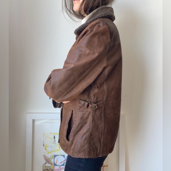 Brown aviator leather jacket / 90’s vintage / approx Large - Picture 5 of 11